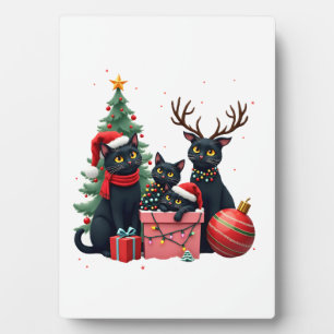 Meowy Christmas Black Cats Play Christmas Tree Lig Plaque