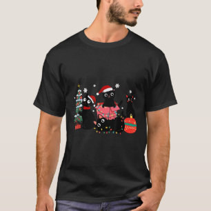 Meowy Christmas Black Cats Play Christmas Tree Lig T-Shirt