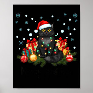 Meowy Christmas Black Cute Cat Santa Hat Xmas Wome Poster