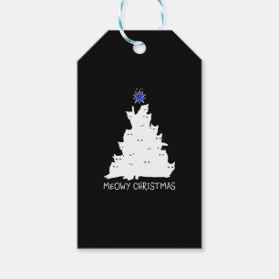 meowy christmas black shirt tree yellow star cat gift tags