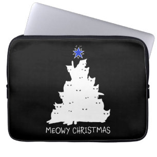 meowy christmas black shirt tree yellow star cat laptop sleeve