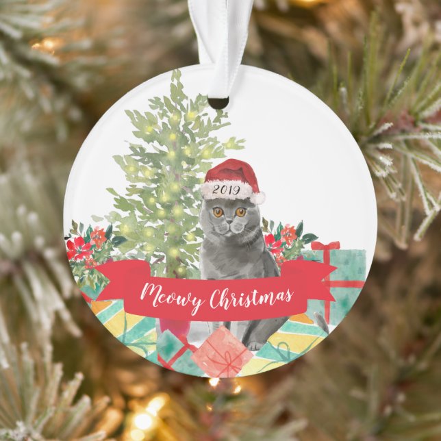 Meowy Christmas British Shorthair Cat Ornament (Tree)