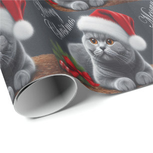 Meowy Christmas British Shorthair Santa Cat Wrapping Paper