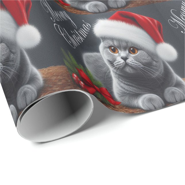 Meowy Christmas British Shorthair Santa Cat Wrapping Paper (Roll Corner)