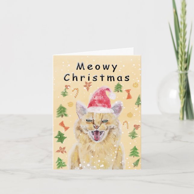 Meowy Christmas card angry yet cute cat  (Front)