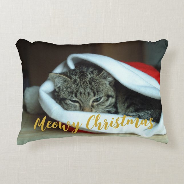 Meowy Christmas Cat Accent Pillow (Front)