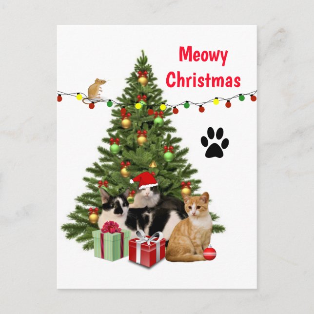 Meowy Christmas Cat / Cat Lover  Collage Designed Postcard (Front)