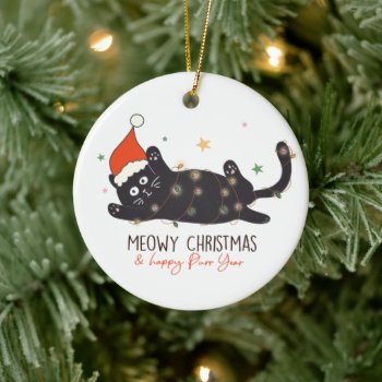 Meowy Christmas Cat  Ceramic Ornament by celebrateitornaments at Zazzle