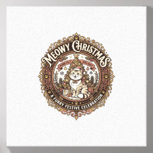 Meowy Christmas Cat Christmas Vintage Vector Art S Canvas Photo Tile