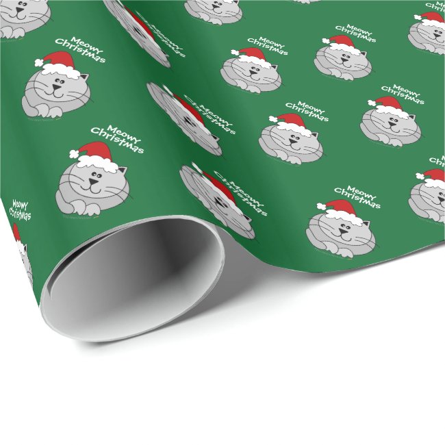 Meowy Christmas Cat Christmas Wrapping Paper Green