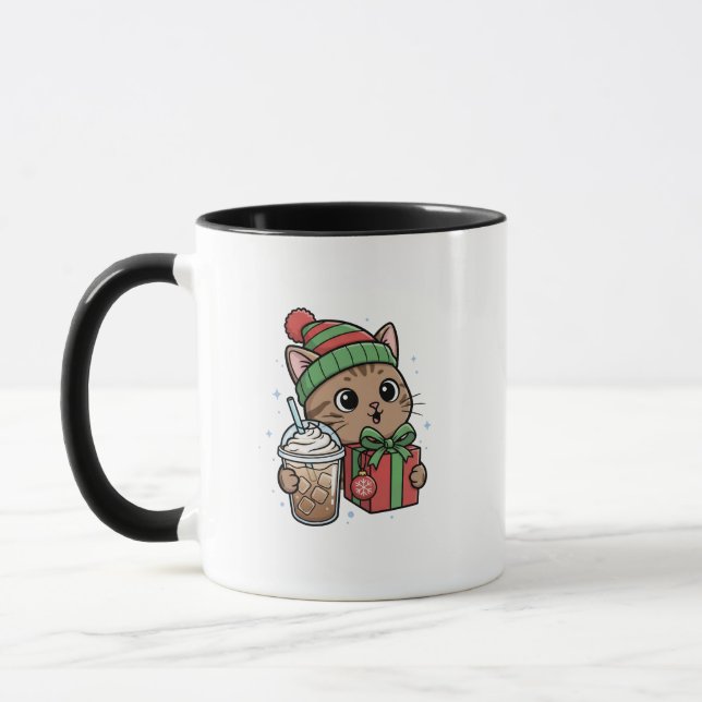 Meowy Christmas Cat Coffee Mug (Left)