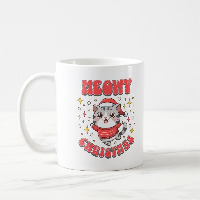Meowy Christmas Cat Cute Festive Feline Kitten Coffee Mug (Left)