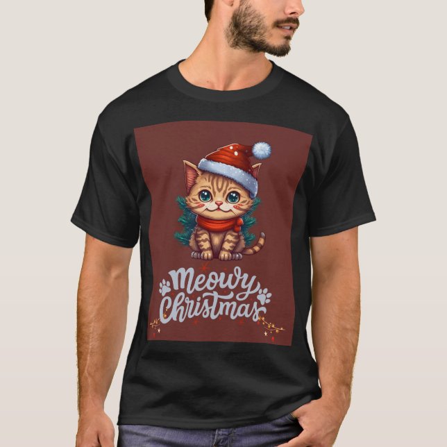 Meowy Christmas Cat - Cute Festive Holiday Design T-Shirt (Front)