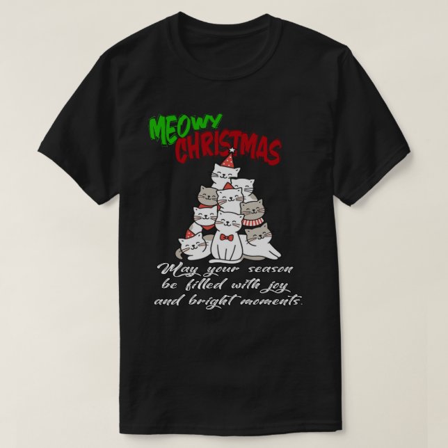 Meowy Christmas Cat – Cute Holiday Cat Lovers Tee (Design Front)
