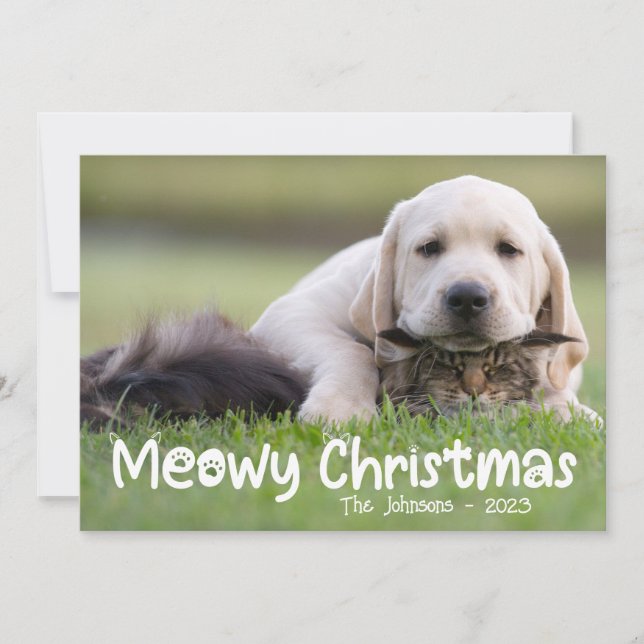Meowy Christmas Cat Dog Family Photo Holiday Card (Front)