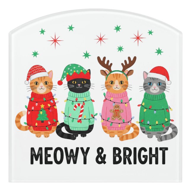Meowy Christmas Cat Door Sign (Contour Front)