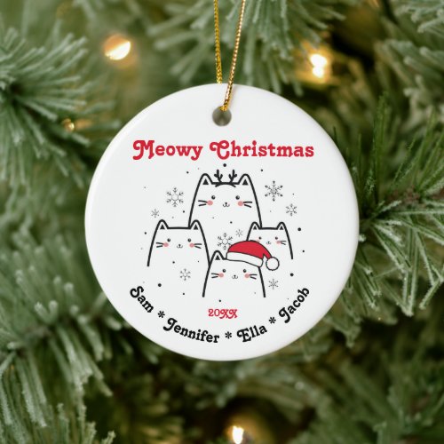Meowy Christmas Cat Family Customizable Ceramic Ornament