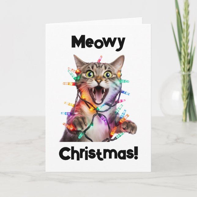 Meowy Christmas Cat Folded Greeting Card (Front)