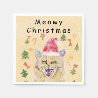 Meowy Christmas cat funny and cute cat Napkins