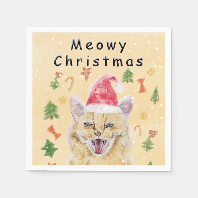 Meowy Christmas cat funny and cute cat  Napkins (Front)