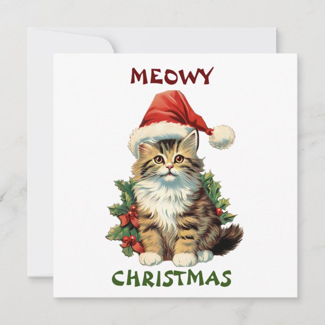 Meowy Christmas,Cat Greeting Card,Merry Christmas Holiday Card (Front)