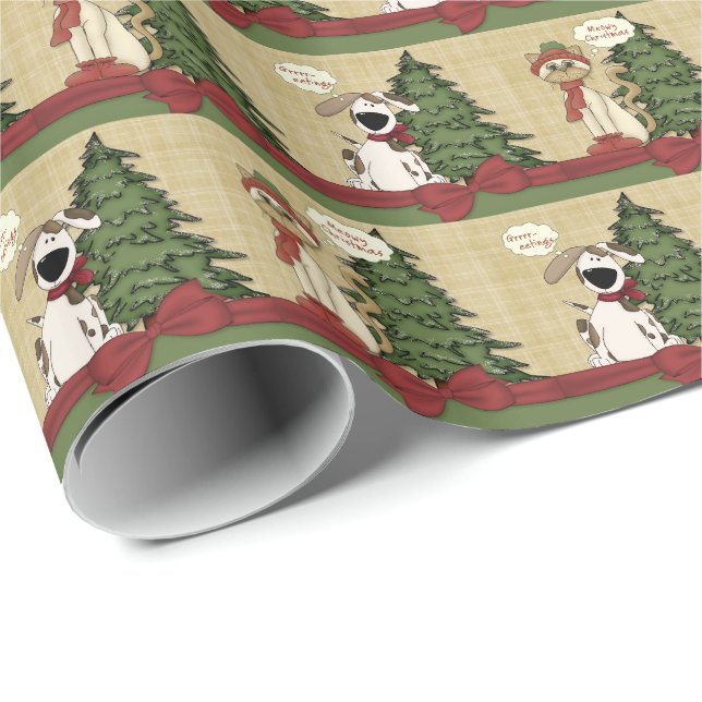 Meowy Christmas Cat & Grrr-eatings Dog Wrapping Paper (Roll Corner)