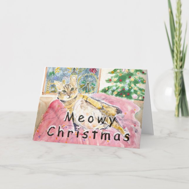 Meowy Christmas cat in London  Thank You Card (Front)