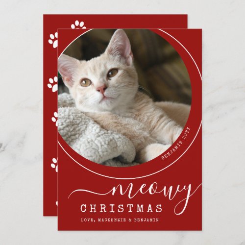 Meowy Christmas Cat Kitten Photo Red and White