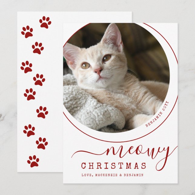 Meowy Christmas Cat Kitten Photo White (Front/Back)