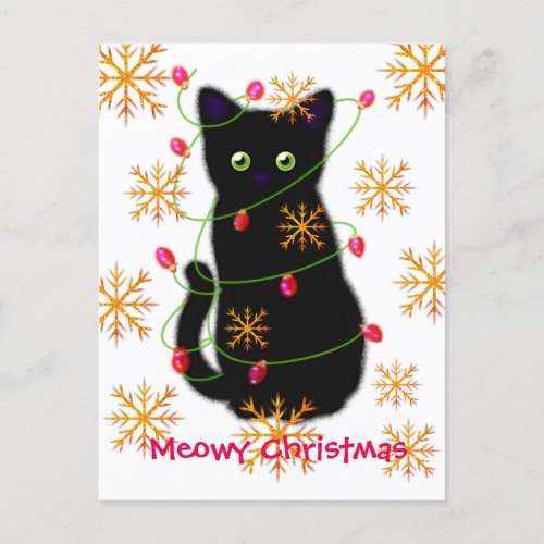 Meowy Christmas  cat lover  black cat  Postcard