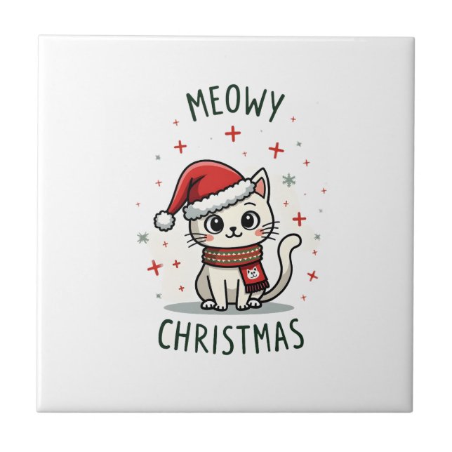Meowy Christmas Cat Lover Funny Festive Holidays C Ceramic Tile (Front)