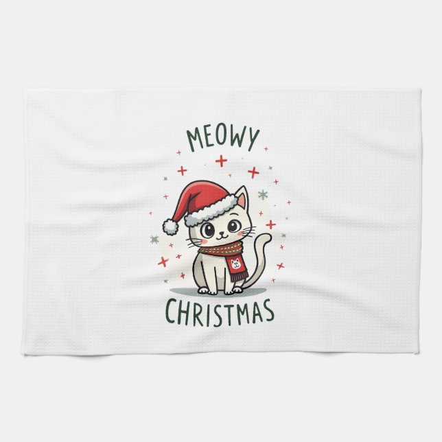 Meowy Christmas Cat Lover Funny Festive Holidays C Kitchen Towel (Horizontal)