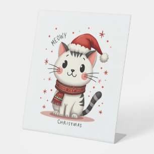 Meowy Christmas Cat Lover Funny Festive Holidays C Pedestal Sign