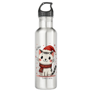 Meowy Christmas Cat Lover Funny Festive Holidays C Stainless Steel Water Bottle