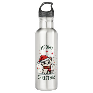 Meowy Christmas Cat Lover Funny Festive Holidays C Stainless Steel Water Bottle