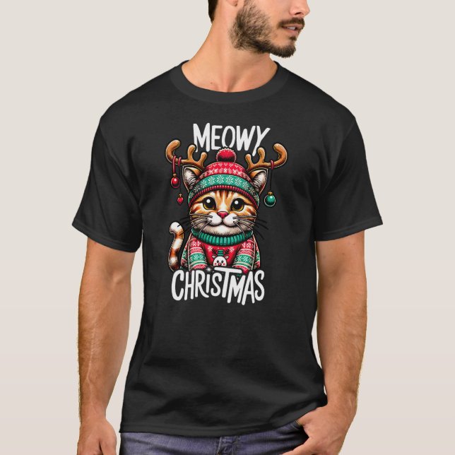 Meowy Christmas Cat Lover Funny Festive Holidays C T-Shirt (Front)
