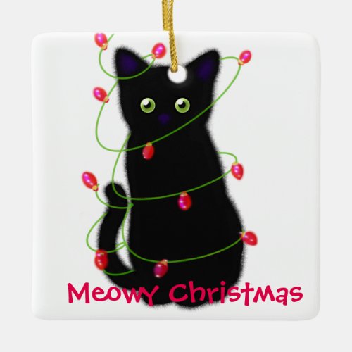 Meowy Christmas  cat lover gift  black cat  Ceramic Ornament