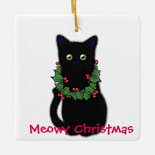 Meowy Christmas  cat lover gift  black cat  Ceramic Ornament