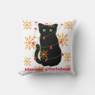 Meowy Christmas cat lover gift black cat Throw Pillow