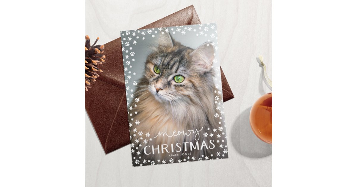 Meowy Christmas Cat Lover Holiday Photo Card | Zazzle