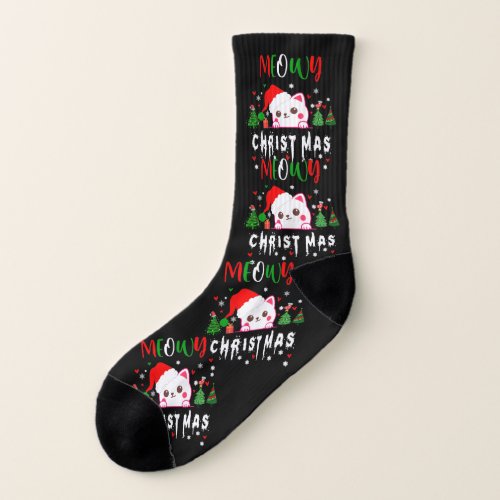 Meowy Christmas Cat Lover merry christmas kitten Socks