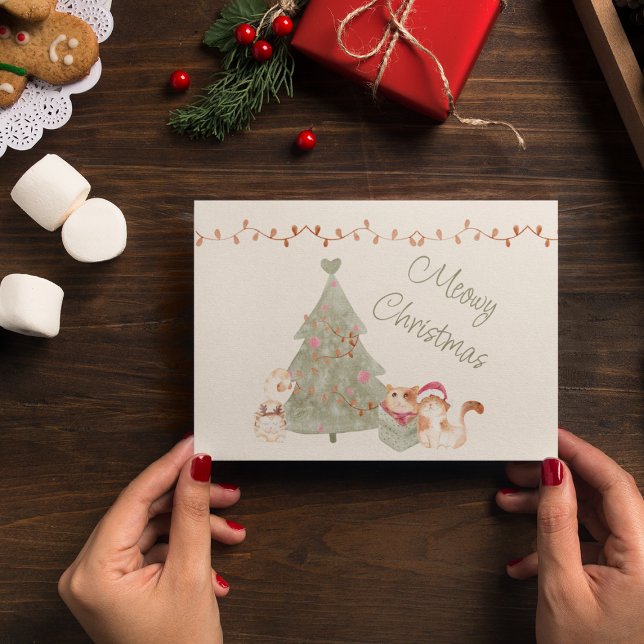 Meowy Christmas Cat Lover Personalized Holiday Card (Creator Uploaded)