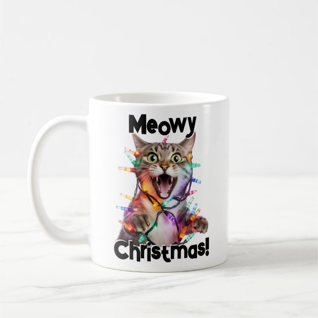 Meowy Christmas Cat Mug Funny Gift (Left)