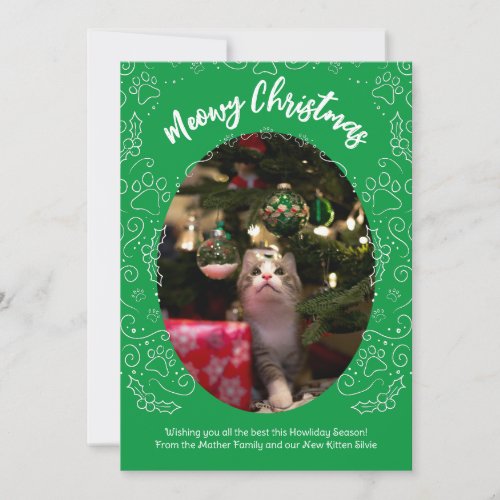 Meowy Christmas Cat Pet Christmas Card Green
