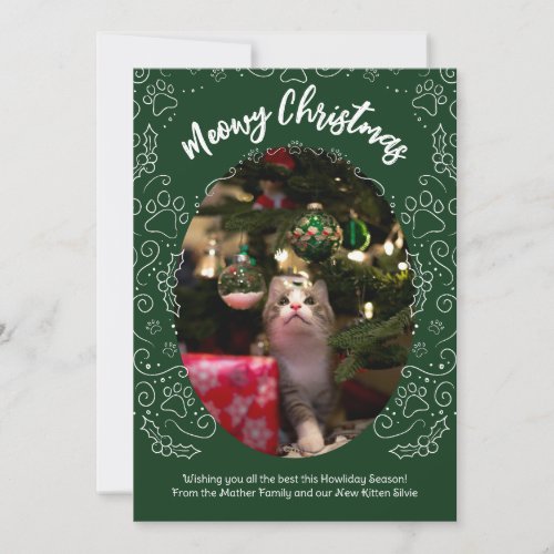 Meowy Christmas Cat Pet Christmas CardDark Green Invitation
