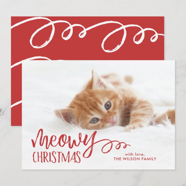 Meowy Christmas Cat Pet Photo Holiday Card (Front/Back)