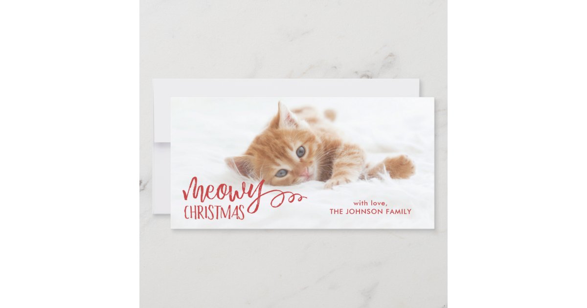 Meowy Christmas Cat Pet Photo Holiday Card | Zazzle