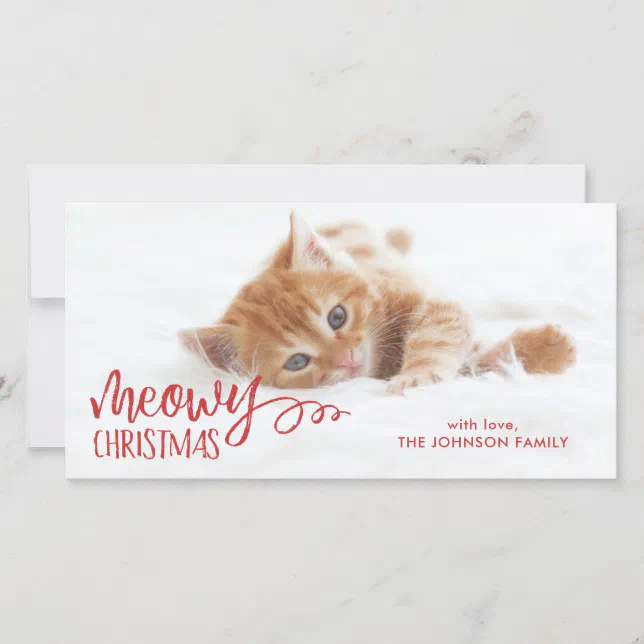 Meowy Christmas Cat Pet Photo Holiday Card | Zazzle