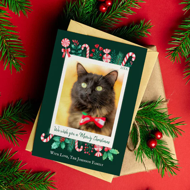 Meowy Christmas Cat Photo Christmas Holiday Card | Zazzle