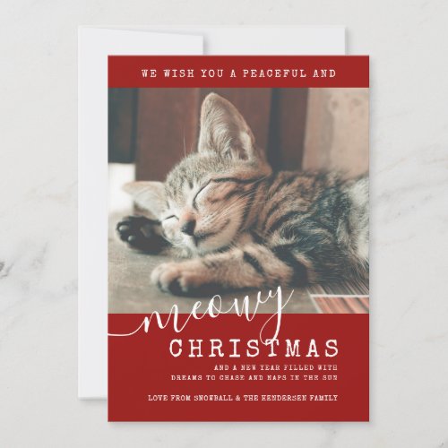 Meowy Christmas Cat Photo Cute Simple Holiday Card